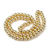 Electroplate Non-magnetic Synthetic Hematite Beads Strands, Round, Golden Plated, 6mm, Hole: 1~1.5mm, about 67~72pcs/strand, 15.7 inch, 10Strand/Set