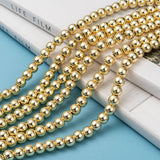 Electroplate Non-magnetic Synthetic Hematite Beads Strands, Round, Golden Plated, 6mm, Hole: 1~1.5mm, about 67~72pcs/strand, 15.7 inch, 10Strand/Set