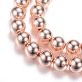 Electroplate Non-magnetic Synthetic Hematite Bead Strands, Round, Rose Gold Plated, 6mm, Hole: 1~1.5mm, about 67~72pcs/strand, 15.7 inch, 10Strand/Set