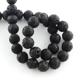 Natural Lava Rock Gemstone Round Bead Strands, Black, 10mm, Hole: 1.2mm, about 36pcs/strand, 15.7 inch, 10Strand/Set