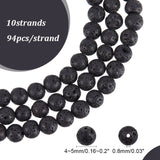 Natural Lava Rock Gemstone Round Bead Strands, Black, 4~5mm, Hole: 0.8mm, about 94pcs/strand, 15.7 inch, 10Strand/Set