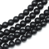 Synthetic Black Stone Bead Strands, Frosted, Round, 8~9mm, Hole: 1mm, about 46pcs/strand, 15.3 inch, 10Strand/Set