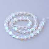 Synthetic Moonstone Beads Strands, Holographic Beads, Dyed, Frosted, Round, Clear, 6mm, Hole: 1mm, about 60~62pcs/strand, 14~15 inch, 5Strand/Set