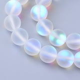 Synthetic Moonstone Beads Strands, Holographic Beads, Dyed, Frosted, Round, Clear, 6mm, Hole: 1mm, about 60~62pcs/strand, 14~15 inch, 5Strand/Set