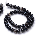 Natural Black Agate Bead Strands, Dyed, Round, Black, 8mm, Hole: 1mm, about 50pcs/strand, 15.7 inch, 5Strand/Set