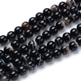 Natural Black Agate Bead Strands, Dyed, Round, Black, 8mm, Hole: 1mm, about 50pcs/strand, 15.7 inch, 5Strand/Set