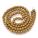 Non-magnetic Synthetic Hematite Beads Strands, Grade A, Round, Golden Plated, 4mm, Hole: 1mm, about 95~100pcs/strand, 15.5 inch, 20Strand/Set