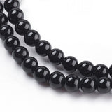 Round Natural Black Onyx Beads Strands, 4mm, Hole: 0.8mm, about 94pcs/strand, 15.7 inch, 10Strand/Set