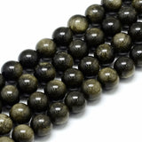 Natural Golden Sheen Obsidian Beads Strands, Round, 6x6mm, Hole: 1mm, about 62pcs/strand, 15.5 inch, 5Strand/Set