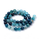 Natural Striped Agate/Banded Agate Beads Strands, Dyed, Round, Sky Blue, 8mm, Hole: 1mm, about 47pcs/strand, 14.96 inch(38cm), 5Strand/Set