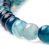 Natural Striped Agate/Banded Agate Beads Strands, Dyed, Round, Sky Blue, 8mm, Hole: 1mm, about 47pcs/strand, 14.96 inch(38cm), 5Strand/Set