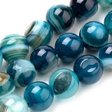 Natural Striped Agate/Banded Agate Beads Strands, Dyed, Round, Sky Blue, 8mm, Hole: 1mm, about 47pcs/strand, 14.96 inch(38cm), 5Strand/Set