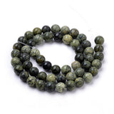 Natural Serpentine/Green Lace Stone Beads Strands, Round, 8mm, Hole: 1mm, about 46~49pcs/strand, 14.5~15.3 inch, 5Strand/Set