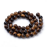 Natural Tiger Eye Beads Strands, Round, 8mm, Hole: 1mm, about 46~48pcs/strand, 15 inch, 5Strand/Set