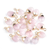 Electroplate Natural Rose Quartz Charms, with Iron Findings, Faceted, Oval, Golden, 14~15x8x5~5.5mm, Hole: 1.8mm, 20pc/Set