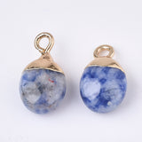 Electroplate Natural Blue Spot Jasper Charms, with Iron Findings, Faceted, Oval, Golden, 14~15x8x5~5.5mm, Hole: 1.8mm, 20pc/Set