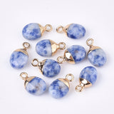 Electroplate Natural Blue Spot Jasper Charms, with Iron Findings, Faceted, Oval, Golden, 14~15x8x5~5.5mm, Hole: 1.8mm, 20pc/Set