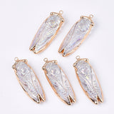 Electroplate Glass Big Pendants, with Iron Findings, AB Color, Cicada, Golden, Clear AB, 53~55x18~19x13mm, Hole: 2.5mm, 5pc/Set