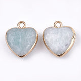 Electroplate Natural Amazonite Pendants, with Cadmium Free & Nickel Free & Lead Free Iron Findings, Faceted, Heart, Golden, 16~17x14~15x6~7mm, Hole: 1.8mm, 10pc/Set