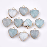 Electroplate Natural Amazonite Pendants, with Cadmium Free & Nickel Free & Lead Free Iron Findings, Faceted, Heart, Golden, 16~17x14~15x6~7mm, Hole: 1.8mm, 10pc/Set
