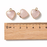 Electroplate Natural Rose Quartz Pendants, with Cadmium Free & Nickel Free & Lead Free Iron Findings, Faceted, Heart, Golden, 16~17x14~15x6~7mm, Hole: 1.8mm, 10pc/Set