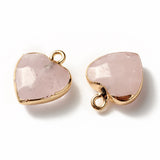 Electroplate Natural Rose Quartz Pendants, with Cadmium Free & Nickel Free & Lead Free Iron Findings, Faceted, Heart, Golden, 16~17x14~15x6~7mm, Hole: 1.8mm, 10pc/Set