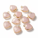 Electroplate Natural Rose Quartz Pendants, with Cadmium Free & Nickel Free & Lead Free Iron Findings, Faceted, Heart, Golden, 16~17x14~15x6~7mm, Hole: 1.8mm, 10pc/Set