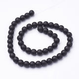 Synthetic Black Stone Beads Strands, Round, Frosted, Black, 8mm, Hole: 1mm, about 48pcs/strand, 14.5~15 inch, 20Strand/Set