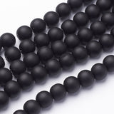 Synthetic Black Stone Beads Strands, Round, Frosted, Black, 8mm, Hole: 1mm, about 48pcs/strand, 14.5~15 inch, 20Strand/Set