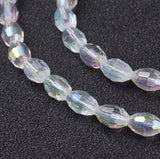 Electroplate Glass Beads Strands, AB Color Plated, Faceted Oval, White, 6x4mm, Hole: 1mm, about 67~68pcs/strand, 10Strand/Set