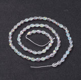 Electroplate Glass Beads Strands, AB Color Plated, Faceted Oval, White, 6x4mm, Hole: 1mm, about 67~68pcs/strand, 10Strand/Set