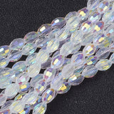 Electroplate Glass Beads Strands, AB Color Plated, Faceted Oval, White, 6x4mm, Hole: 1mm, about 67~68pcs/strand, 10Strand/Set