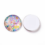 Half Round/Dome Floral Printed Glass Cabochons, Mixed Color, 25x7mm, 100pc/Set