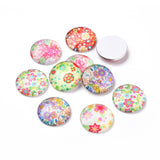 Half Round/Dome Floral Printed Glass Cabochons, Mixed Color, 25x7mm, 100pc/Set