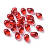 Transparent Glass Beads, Top Drilled Beads, Teardrop, Red, 9x6x5mm, Hole: 1mm, 200pc/Set