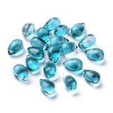 Transparent Glass Beads, Top Drilled Beads, Teardrop, Teal, 9x6x5mm, Hole: 1mm, 200pc/Set