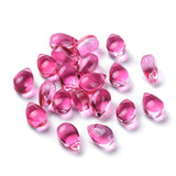 Transparent Glass Beads, Top Drilled Beads, Teardrop, Deep Pink, 9x6x5mm, Hole: 1mm, 200pc/Set