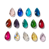 Glass Pendants, Crystal Suncatcher, Faceted, teardrop, Mixed Color, Size: about 13mm wide, 22mm long, 8mm thick, hole: 0.8mm, 100pc/Set