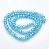 AB Color Plated Faceted Rondelle Electroplate Glass Beads Strands, Sky Blue, 6x4mm, Hole: 1mm, about 85pcs/strand, 16 inch