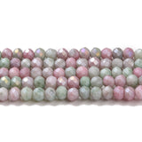 Faceted Electroplated Glass Beads Strands, AB Color Plated, Rondelle, Flamingo, 4x3mm, Hole: 0.9mm, about 112pcs/strand, 16.14''(41cm), 10Strand/Set