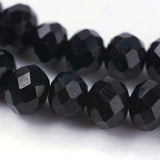 Imitation Crystal Glass Beads, Rondelle, Jet, Faceted, Size: about 4.5mm in diameter, 3.5mm thick, hole: 1mm, about 113~115pcs/strand, 41~42cm, 20Strand/Set