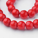 Opaque Solid Color Glass Beads Strands, Round, Red, 6mm, Hole: 1mm, about 52pcs/strand, 11.4 inch