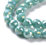 Electroplate Opaque Solid Color Glass Beads Strands, AB Color Plated, Faceted(96 Facets), Round, Light Sea Green, 5~6mm, Hole: 1~1.2mm, about 95pcs/strand, 20.87''(53cm), 5Strand/Set