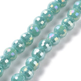Electroplate Opaque Solid Color Glass Beads Strands, AB Color Plated, Faceted(96 Facets), Round, Light Sea Green, 5~6mm, Hole: 1~1.2mm, about 95pcs/strand, 20.87''(53cm), 5Strand/Set