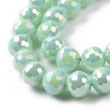 Electroplate Opaque Solid Color Glass Beads Strands, AB Color Plated, Faceted, Round, Medium Aquamarine, 5~6mm, Hole: 1~1.2mm, about 95pcs/strand, 20.87''(53cm), 5Strand/Set