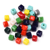 Opaque Color Faceted Glass Beads, Cube, Mixed Color, 6x6x6mm, Hole: 1.2mm, 50pc/Set