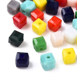 Opaque Color Faceted Glass Beads, Cube, Mixed Color, 6x6x6mm, Hole: 1.2mm, 50pc/Set