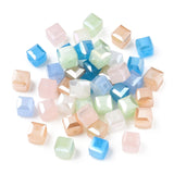 Faceted Glass Beads, Imitation Jade, Cube, Mixed Color, 6x6x6mm, Hole: 1.2mm, 50pc/Set