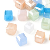 Faceted Glass Beads, Imitation Jade, Cube, Mixed Color, 6x6x6mm, Hole: 1.2mm, 50pc/Set