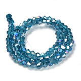 Transparent Electroplate Glass Beads Strands, AB Color Plated, Faceted, Bicone, Steel Blue, 4x4mm, Hole: 0.8mm, about 82~85pcs/strand, 30.5~31cm, 10Strand/Set